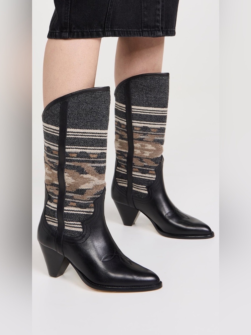 Isabel Marant Lijita Jacquard Western Boots NWB | Faded Black Leather EU 36 US 6